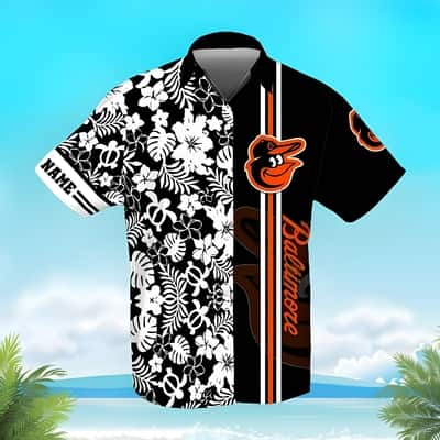 MLB Baltimore Orioles Hawaiian Shirt Turtle And Flower Pattern Black Aloha MLB Baltimore Orioles Hawaiian Shirt Turtle And Flower Pattern Black Aloha