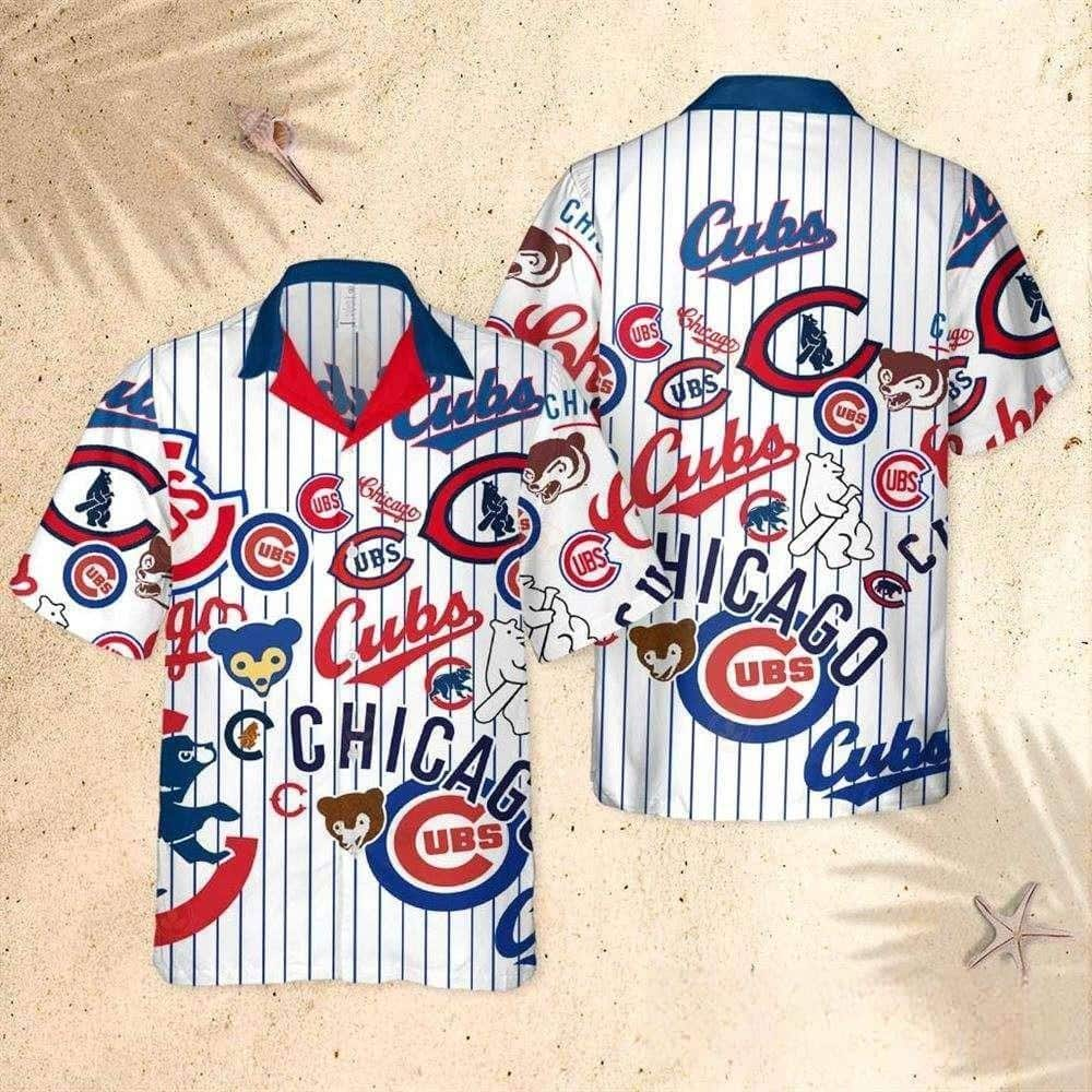 MLB Chicago Cubs Hawaiian Shirt White Striped Beach Gift For Friend