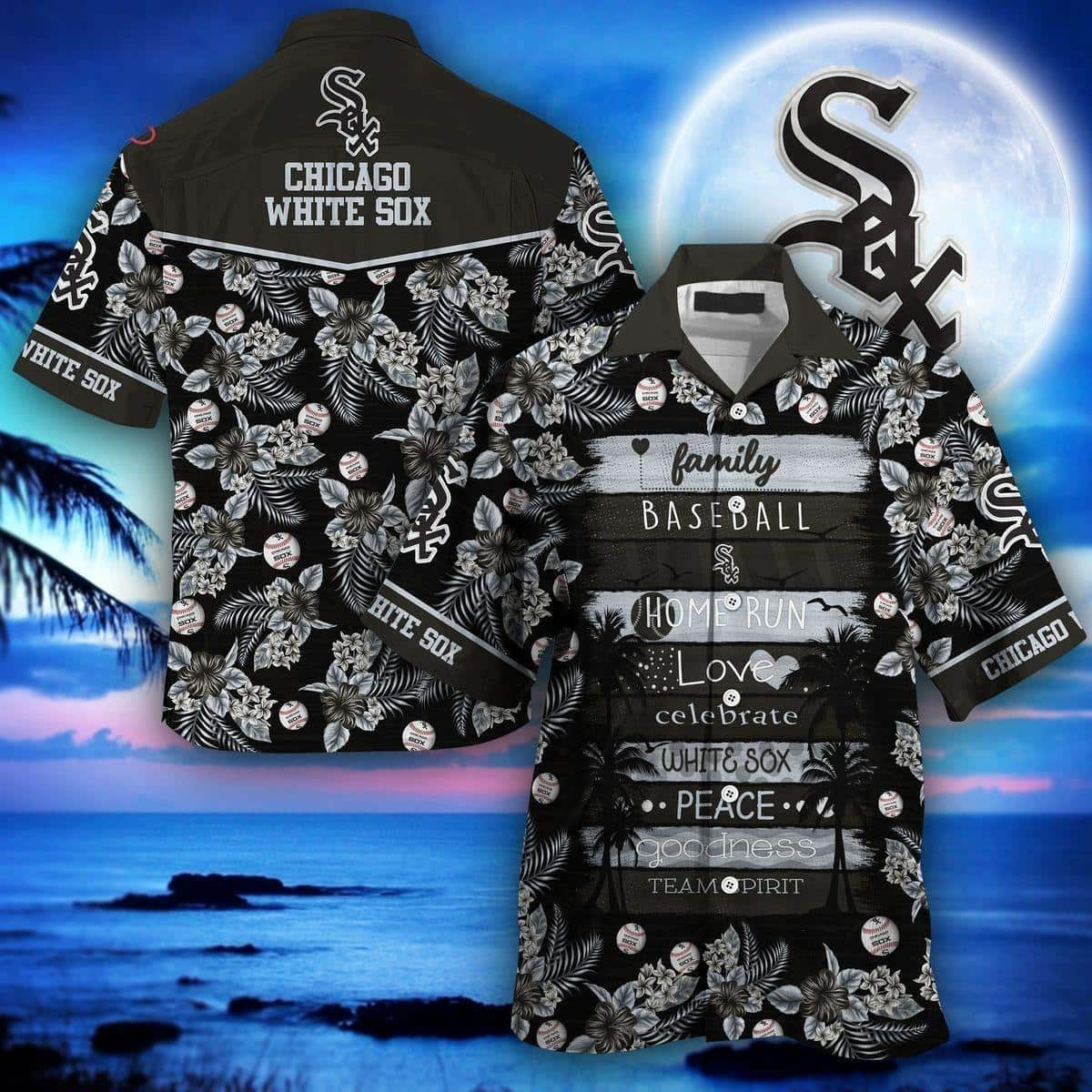 Black MLB Chicago White Sox Hawaiian Shirt Family Baseball Team Spirit Beach Trip Gift