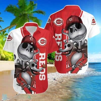 MLB Cincinnati Reds Hawaiian Shirt Jack Skellington And Zero Funny Beach Trip Gift MLB Cincinnati Reds Hawaiian Shirt Jack Skellington And Zero Funny Beach Trip Gift