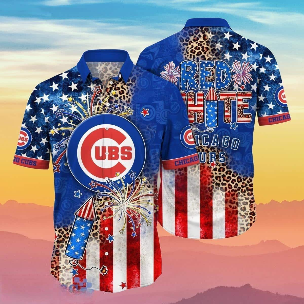 MLB Chicago Cubs Hawaiian Shirt US Flag With Fireworks Unique Gift For Fans