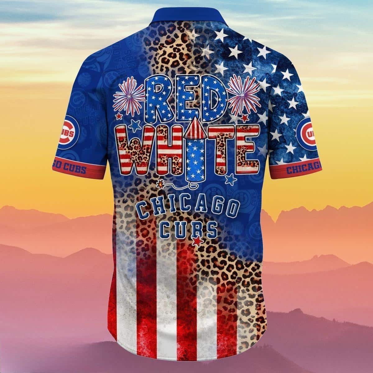MLB Chicago Cubs Hawaiian Shirt US Flag With Fireworks Unique Gift For Fans MLB Chicago Cubs Hawaiian Shirt US Flag With Fireworks Unique Gift For Fans