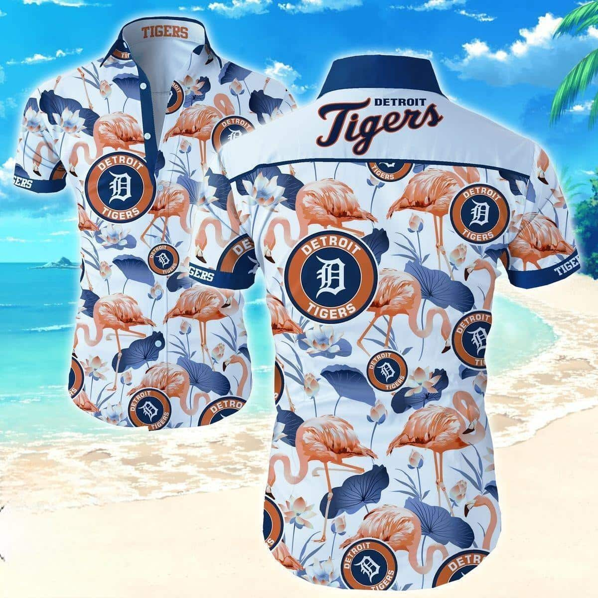 MLB Detroit Tigers Hawaiian Shirt Flamingo With Lotus Pattern Trendy Summer Gift For Beach Lovers