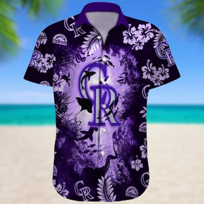 Purple Ocean MLB Colorado Rockies Hawaiian Shirt Hammerhead Sharks And Flowers