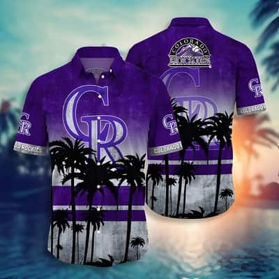 Vintage MLB Colorado Rockies Hawaiian Shirt Purple Palm Trees Summer Beach Gift