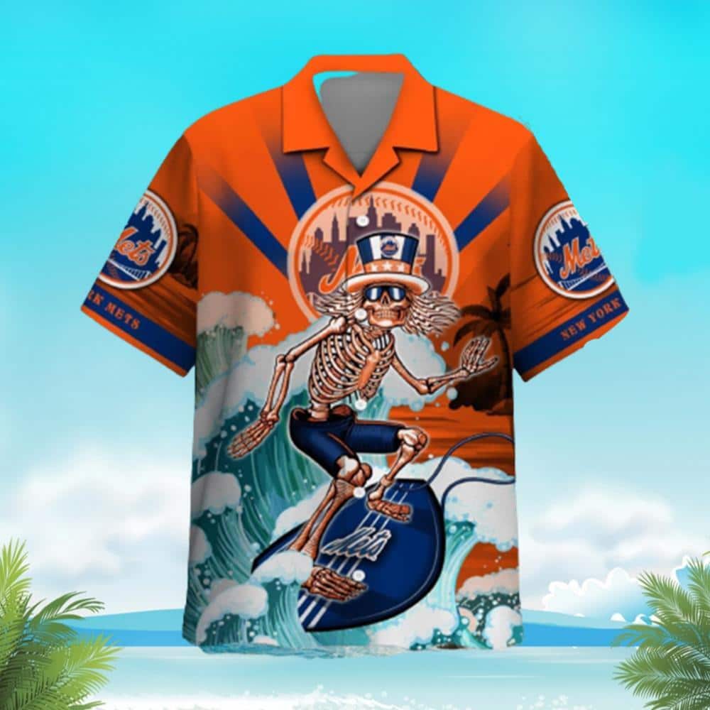 MLB New York Mets Hawaiian Shirt Funny Skeleton Surfing Exciting Hawaiian Beach Lovers Gift