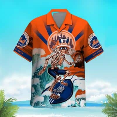 MLB New York Mets Hawaiian Shirt Funny Skeleton Surfing Exciting Hawaiian Beach Lovers Gift MLB New York Mets Hawaiian Shirt Funny Skeleton Surfing Exciting Hawaiian Beach Lovers Gift
