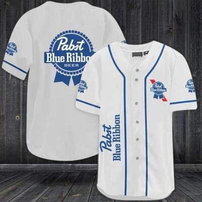 White Pabst Blue Ribbon Baseball Jersey Gift For Sport Lovers White Pabst Blue Ribbon Baseball Jersey Gift For Sport Lovers