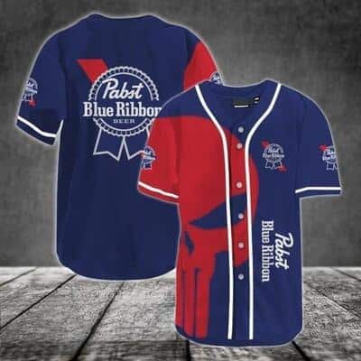 Pabst Blue Ribbon Baseball Jersey With Red Skull Gift For Beer Lovers Pabst Blue Ribbon Baseball Jersey With Red Skull Gift For Beer Lovers