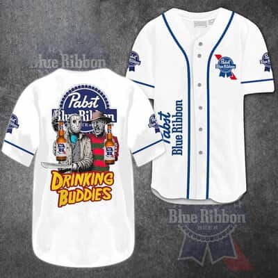 Jason Voorhees And Freddy Krueger Drinking Buddies Pabst Blue Ribbon Baseball Jersey Gift For Friends Jason Voorhees And Freddy Krueger Drinking Buddies Pabst Blue Ribbon Baseball Jersey Gift For Friends