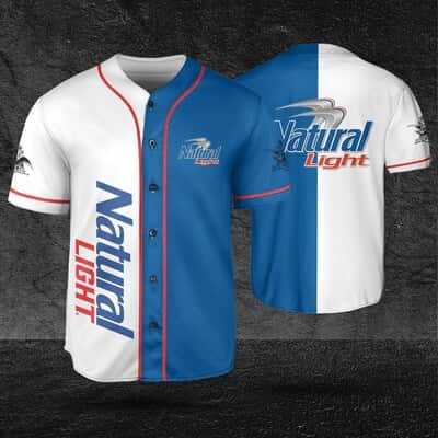 White And Blue Split Natural Light Baseball Jersey Gift For Beer Drinkers White And Blue Split Natural Light Baseball Jersey Gift For Beer Drinkers