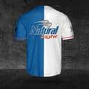 White And Blue Split Natural Light Baseball Jersey Gift For Beer Drinkers White And Blue Split Natural Light Baseball Jersey Gift For Beer Drinkers