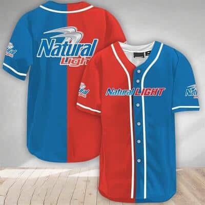 Red And Blue Split Natural Light Baseball Jersey Gift For Beer Lovers Red And Blue Split Natural Light Baseball Jersey Gift For Beer Lovers
