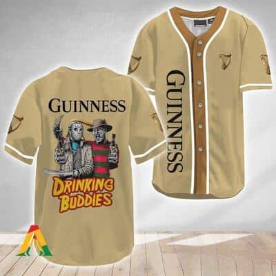 Cool Freddy and Jason Drinking Buddies Guinness Beer Baseball Jersey Cool Freddy and Jason Drinking Buddies Guinness Beer Baseball Jersey