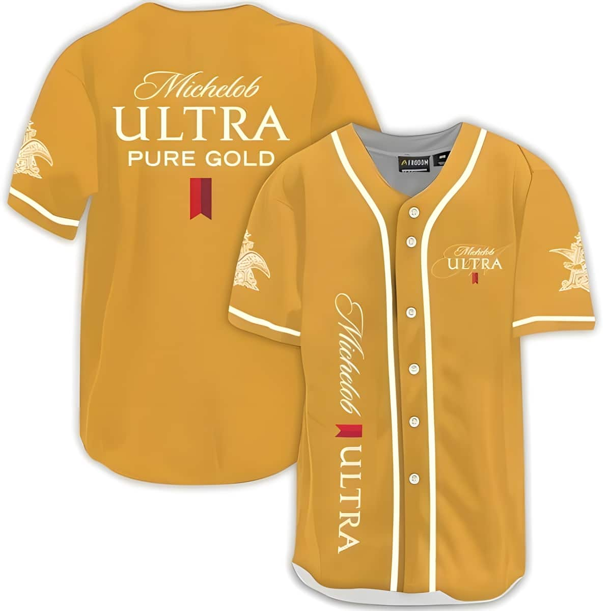 Michelob ULTRA Pure Gold Baseball Jersey White Striped Pattern With Gold Theme Unique Beer Lovers Gift