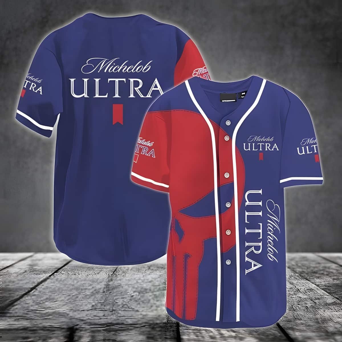 Michelob ULTRA Baseball Jersey Red Skull With Dark Blue Theme Unique Gift For Beer Lovers