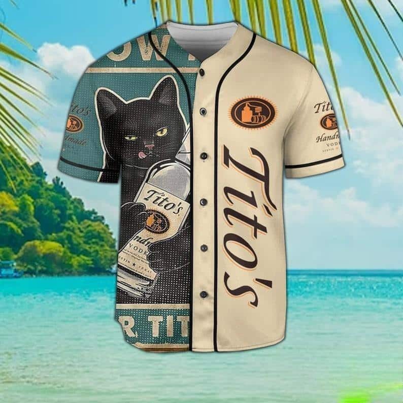 Retro Black Cat Loves Tito's Baseball Jersey Gift For Baseball Fans Retro Black Cat Loves Tito's Baseball Jersey Gift For Baseball Fans