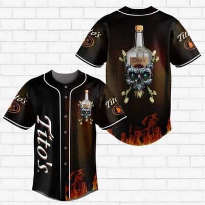 Tito's Baseball Jersey Vodka Skull Fire Gift For Sport Lovers