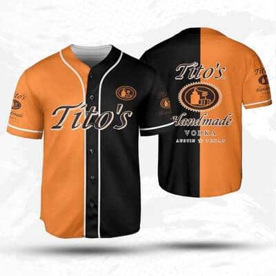 Orange And Black Split Tito's Baseball Jersey Vodka Gift For Him
