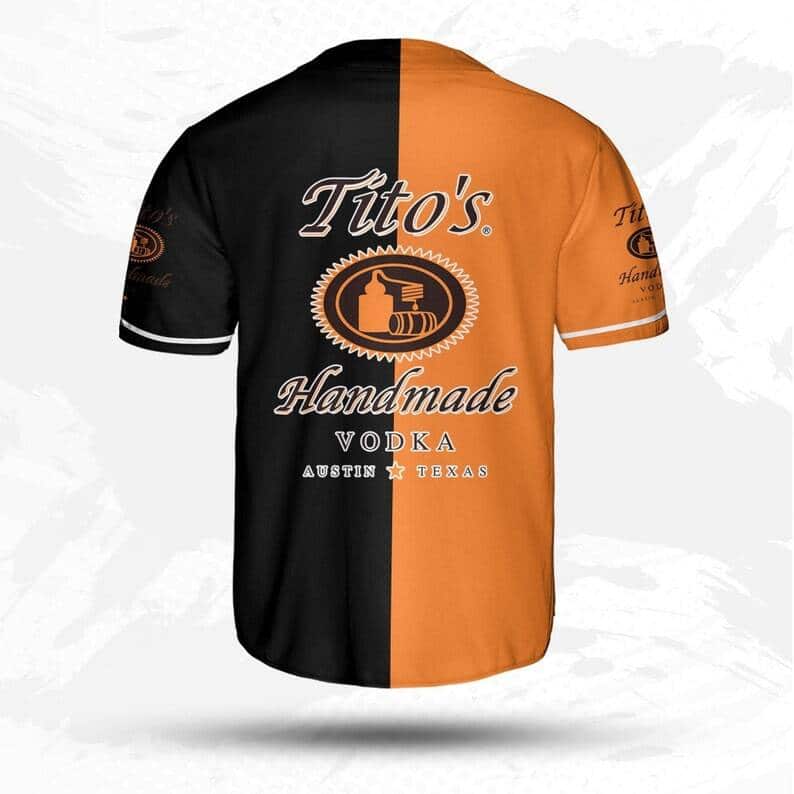 Orange And Black Split Tito's Baseball Jersey Vodka Gift For Him Orange And Black Split Tito's Baseball Jersey Vodka Gift For Him