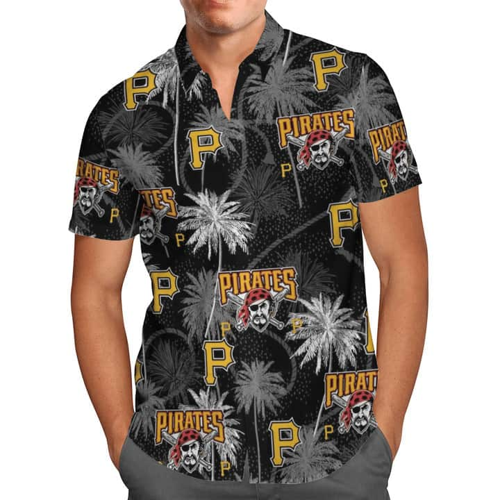 Trendy MLB Pittsburgh Pirates Hawaiian Shirt Tropical Palm Trees And Ropes Pattern Hawaiian Beach Lovers Gift