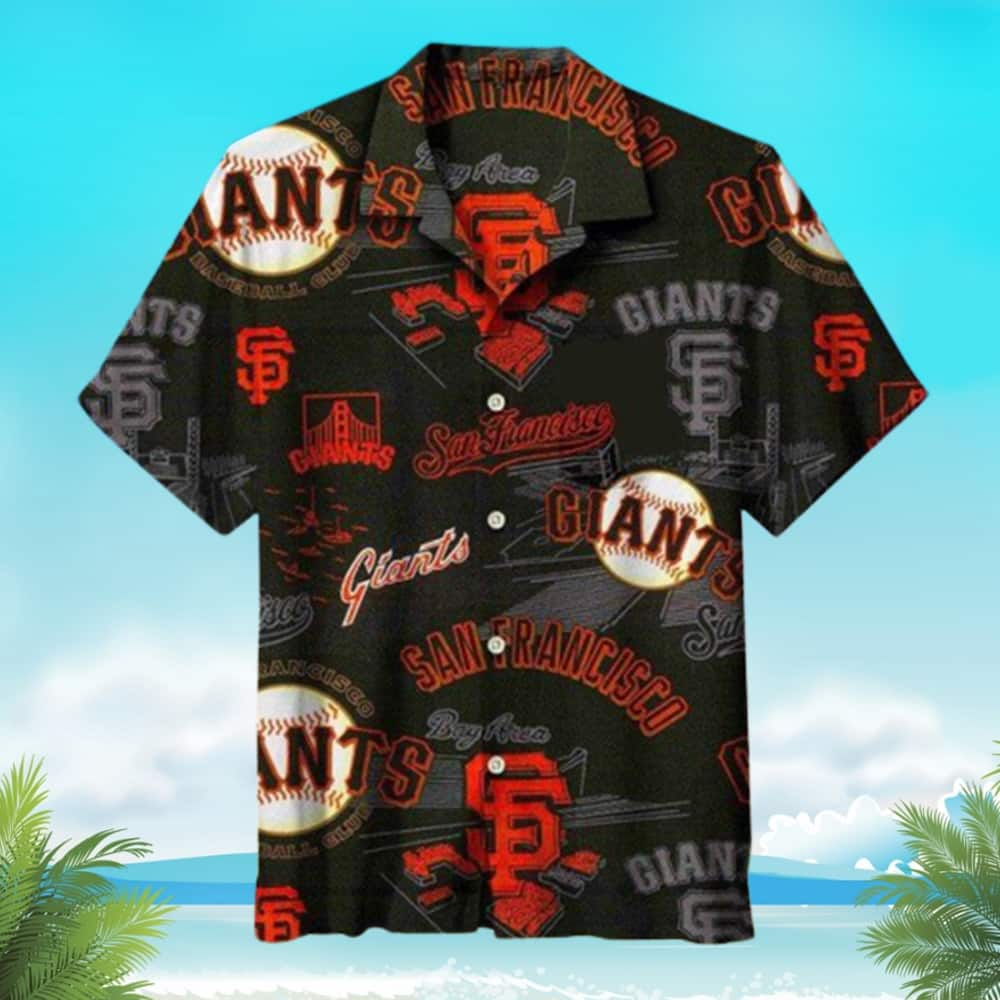 Cool MLB San Francisco Giants Hawaiian Shirt Basic Baseball Pattern On A Simple Black Background Aloha Baseball Fans Gift