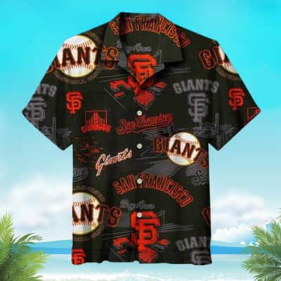 Cool MLB San Francisco Giants Hawaiian Shirt Basic Baseball Pattern On A Simple Black Background Aloha Baseball Fans Gift
