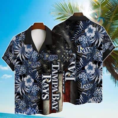 MLB Tampa Bay Rays Hawaiian Shirt Tropical Hibiscus With American Flag Unique Gift For Summer Lovers