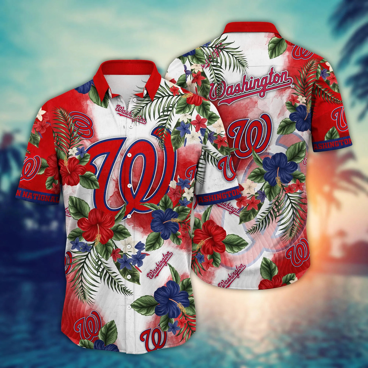 MLB Washington Nationals Hawaiian Shirt Hibiscus Flowers Aloha Beach Trip Gift