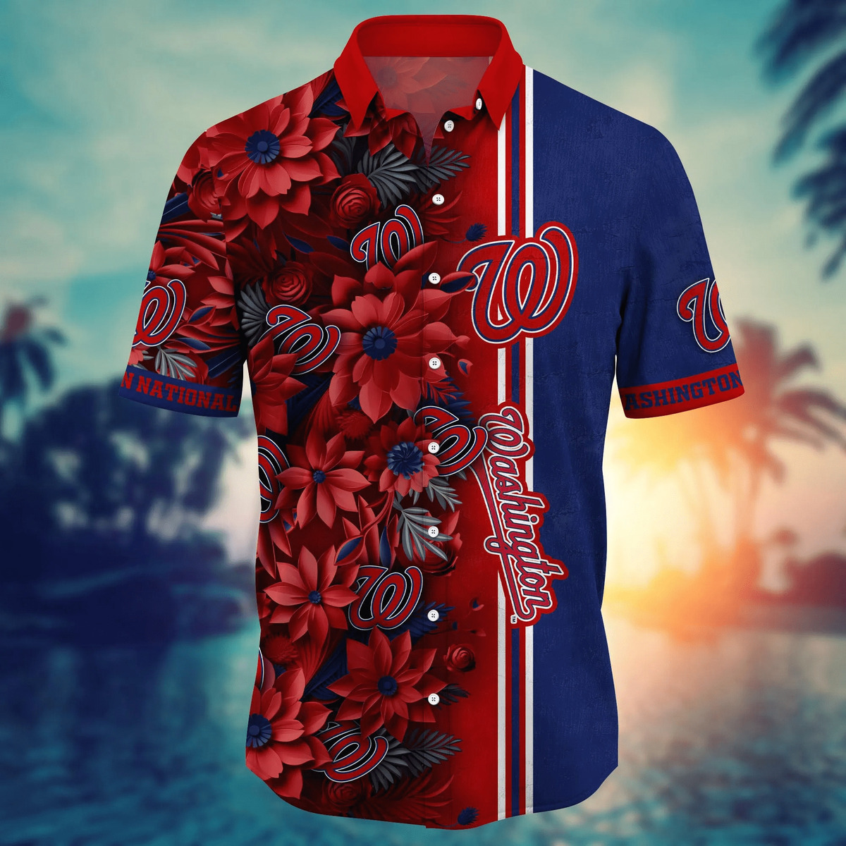 MLB Washington Nationals Hawaiian Shirt Red Aloha Flower Summer Vacation Gift MLB Washington Nationals Hawaiian Shirt Red Aloha Flower Summer Vacation Gift