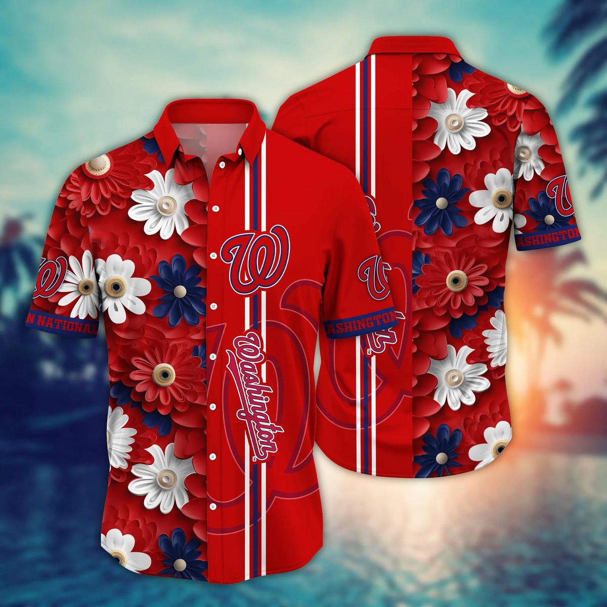 Red Aloha MLB Washington Nationals Hawaiian Shirt Abstract Flower Beach Lovers Gift