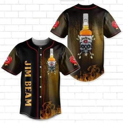 Cool Jim Beam Baseball Jersey Fire Skull Gift For Sports Lovers Cool Jim Beam Baseball Jersey Fire Skull Gift For Sports Lovers