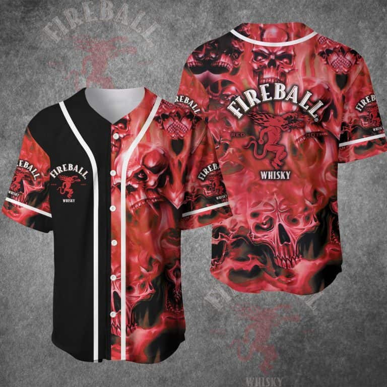 Fireball Baseball Jersey Flaming Skull Gift For Whisky Lovers