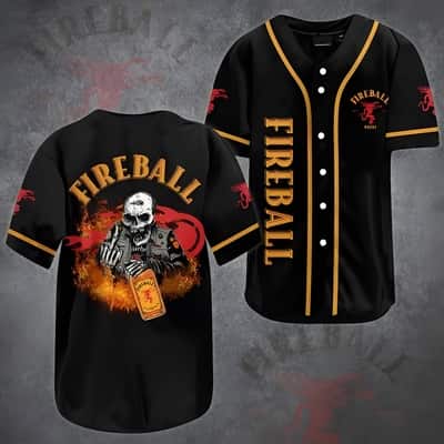 Fireball Baseball Jersey With Cool Skeleton Gift For Whisky Lovers Fireball Baseball Jersey With Cool Skeleton Gift For Whisky Lovers