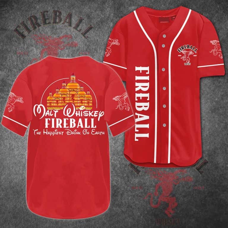 Fireball Baseball Jersey Malt Whiskey The Happiest Drink On Earth Gift For Whisky Lovers