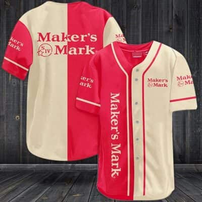 Red And Beige Maker's Mark Baseball Jersey Split Gift For Whiskey Fans Red And Beige Maker's Mark Baseball Jersey Split Gift For Whiskey Fans