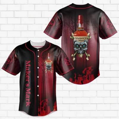 Maker's Mark Baseball Jersey Skull Whiskey Fire Pattern Gift For Baseball Lovers Maker's Mark Baseball Jersey Skull Whiskey Fire Pattern Gift For Baseball Lovers