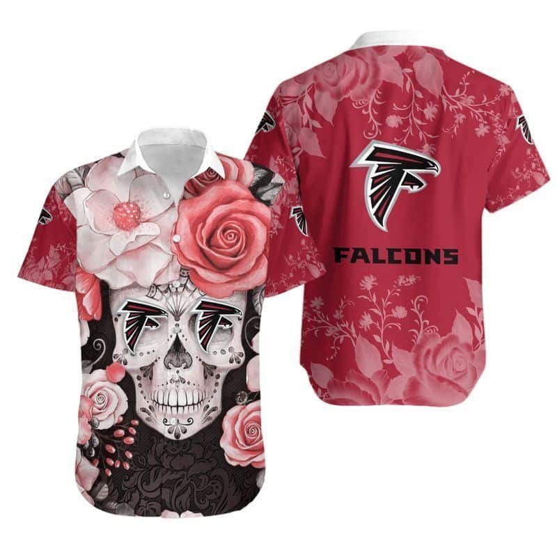 NFL Atlanta Falcons Hawaiian Shirt Rose Skull Cool Summer Lovers Gift NFL Atlanta Falcons Hawaiian Shirt Rose Skull Cool Summer Lovers Gift