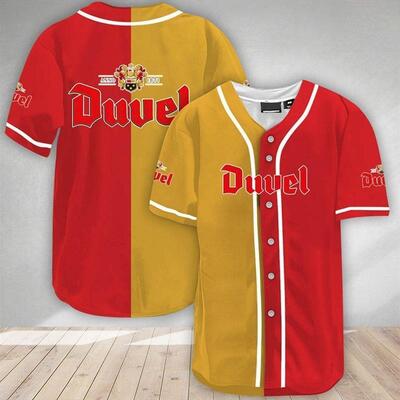 Yellow And Red Split Duvel Baseball Jersey Gift For Beer Drinkers Yellow And Red Split Duvel Baseball Jersey Gift For Beer Drinkers
