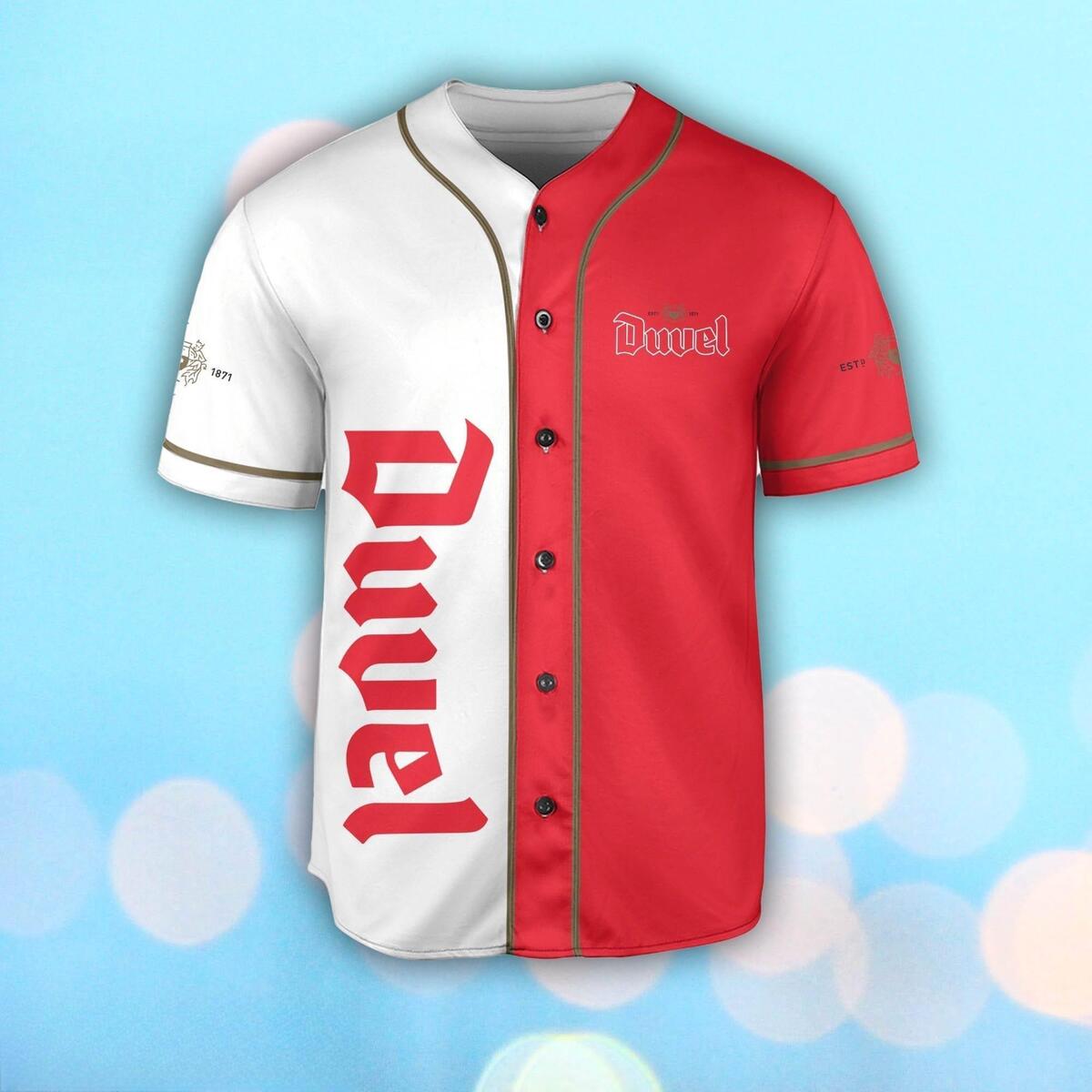 White And Red Split Duvel Baseball Jersey Gift For Sporty Friends White And Red Split Duvel Baseball Jersey Gift For Sporty Friends