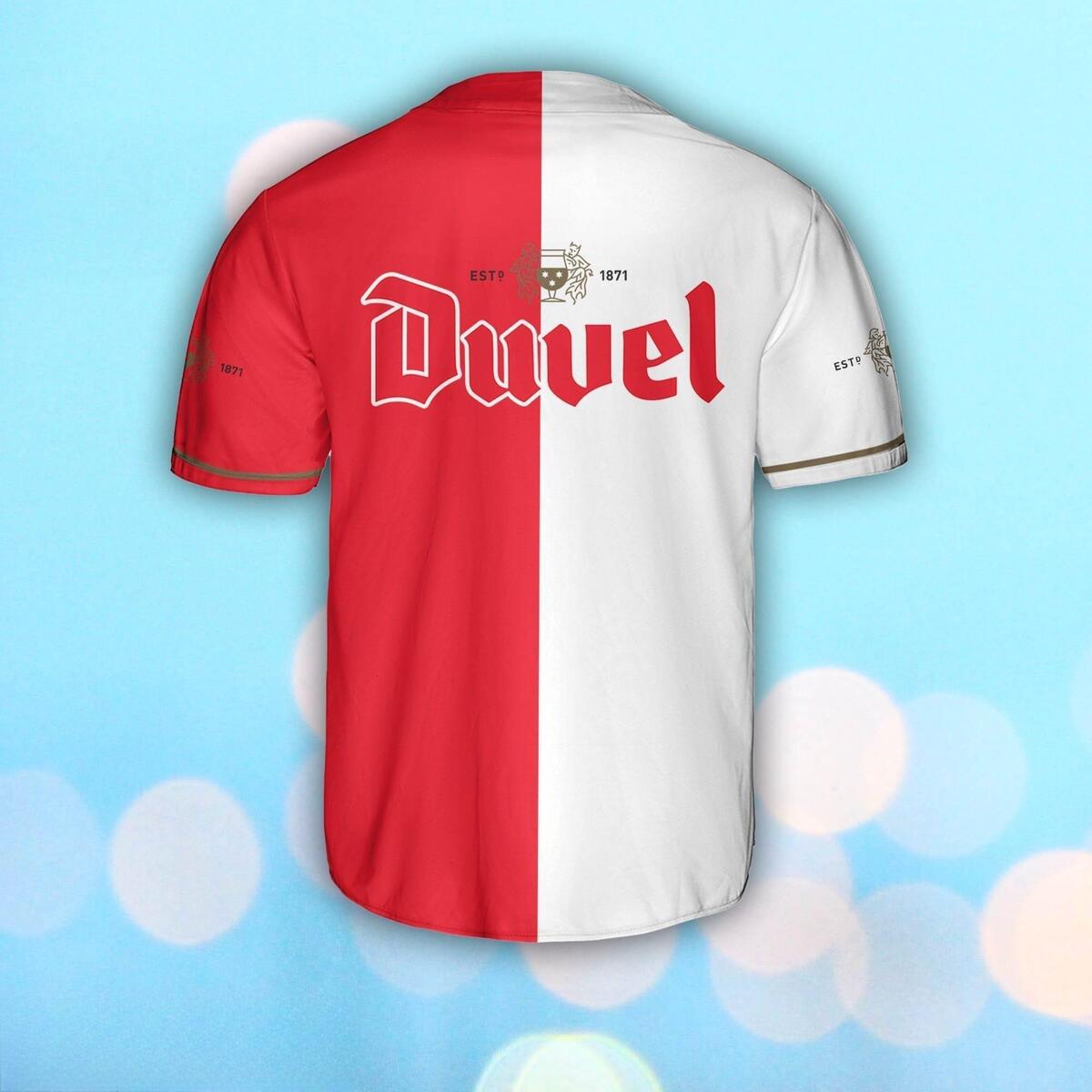 White And Red Split Duvel Baseball Jersey Gift For Sporty Friends White And Red Split Duvel Baseball Jersey Gift For Sporty Friends