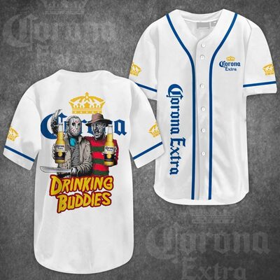 Jason Voorhees And Freddy Krueger Corona Extra Baseball Jersey Drinking Buddies Gift For Best Friend
