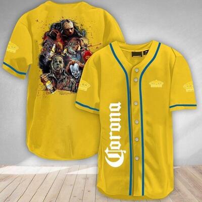 Halloween Corona Extra Baseball Jersey With Michael Myers IT Jason Voorhees Freddy Krueger Chucky Best Gift For Beer Lovers Halloween Corona Extra Baseball Jersey With Michael Myers IT Jason Voorhees Freddy Krueger Chucky Best Gift For Beer Lovers