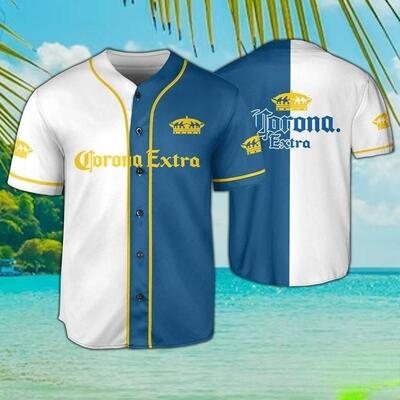 White And Navy Corona Extra Baseball Jersey Best Gift For Sports Lovers