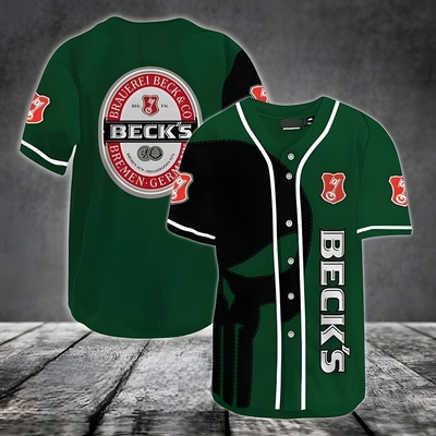 Green Beck's Baseball Jersey Black Skull Gift For Boyfriend Green Beck's Baseball Jersey Black Skull Gift For Boyfriend