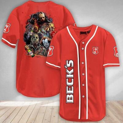 Red Beck’s Baseball Jersey Michael Myers IT Jason Voorhees Freddy Krueger Chucky Gift For Friendship Red Beck’s Baseball Jersey Michael Myers IT Jason Voorhees Freddy Krueger Chucky Gift For Friendship