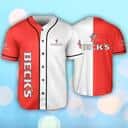 Red And White Split Beck’s Baseball Jersey Gift For Beer Lovers Red And White Split Beck’s Baseball Jersey Gift For Beer Lovers