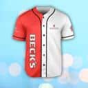Red And White Split Beck’s Baseball Jersey Gift For Beer Lovers Red And White Split Beck’s Baseball Jersey Gift For Beer Lovers