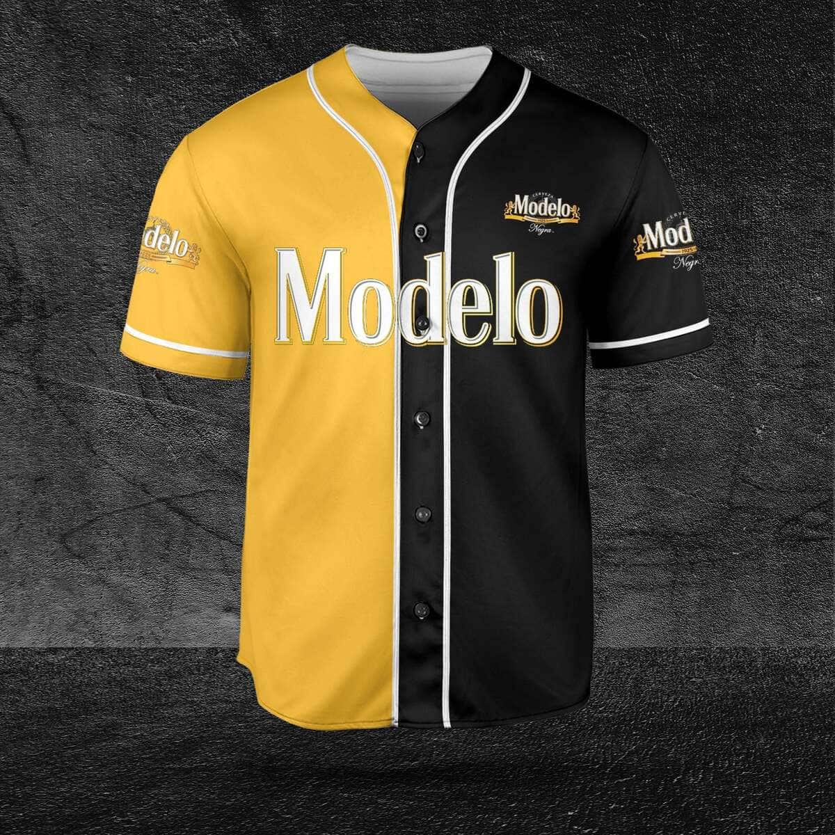 Yellow And Black Split Negra Modelo Baseball Jersey Gift For Beer Lovers Yellow And Black Split Negra Modelo Baseball Jersey Gift For Beer Lovers