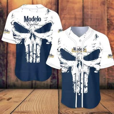 White Skull With Especial Modelo Baseball Jersey Gift For Beer Lovers